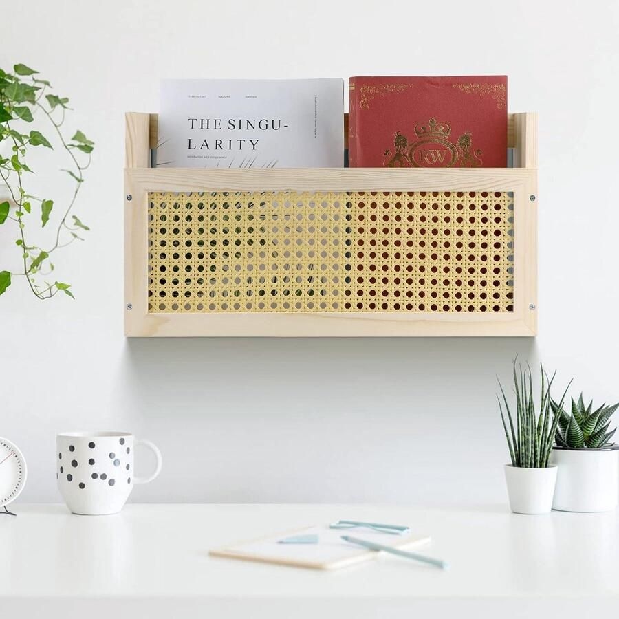 Houten tijdschriftenstandaard 44 x 24 x 10 cm wandrek magazijnhouder voor entree woonkamer kinderkamer kantoor decoratie opberger tijdschriftenhouder wand