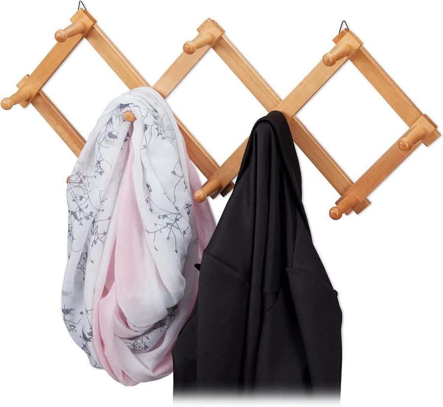 Titel suggestie: Extendable Wall Coat Rack with 10 Hooks Stable Wardrobe Folding Design (Natural Wood)