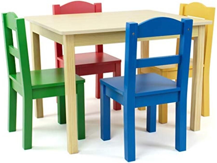 Houten vierkante kindertafel met 4 stoelen Perfect voor peuters en kleuters