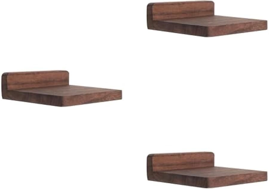 Houten vierkante zwevende planken compacte stijl mini-wandplank voor kleine voorwerpen hangende wandplank als decoratie voor slaapkamer woonkamer set van 3 12 7 x 10 x 4 cm (walnoot)
