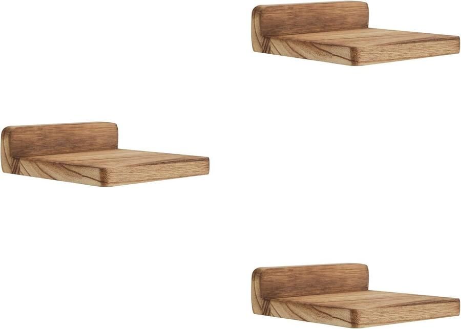 Houten Vierkante Zwevende Planken Set van 3 Compacte Mini Wandplank voor Kleine Voorwerpen