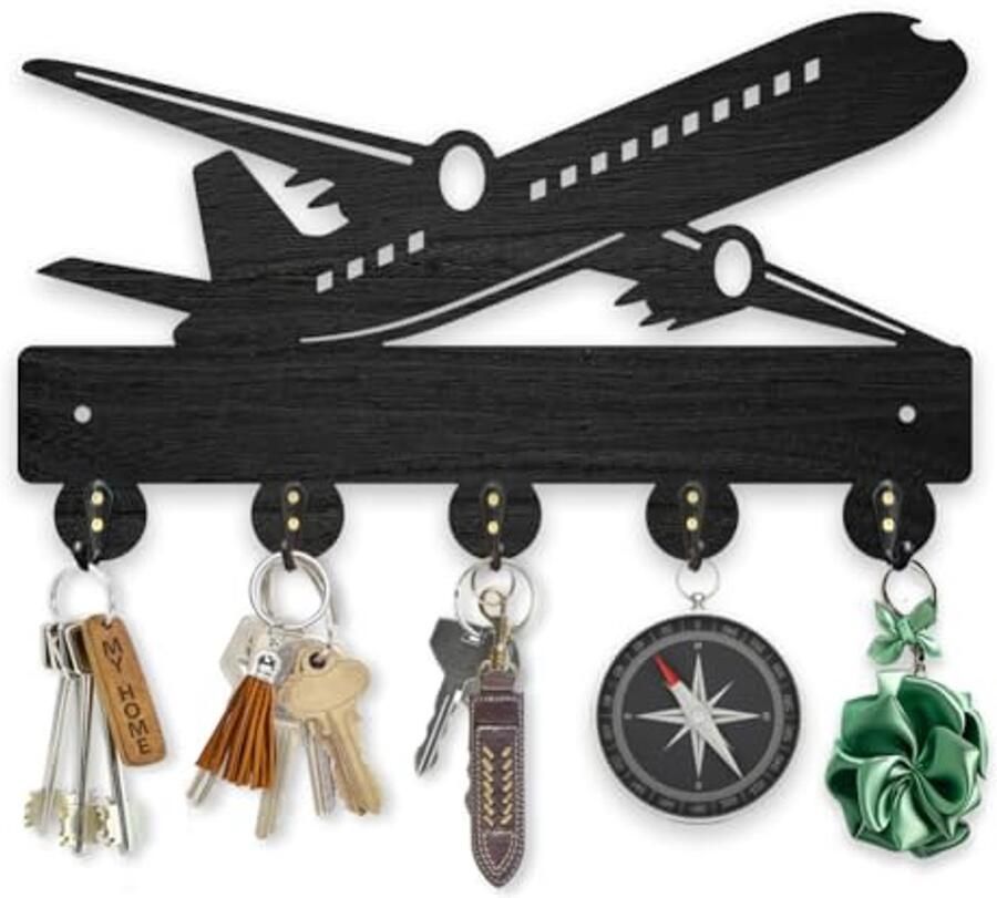 Houten Vliegtuig Kapstok Sleutelhouder voor Muur Decoratie 5 Haken 30x17 3 cm