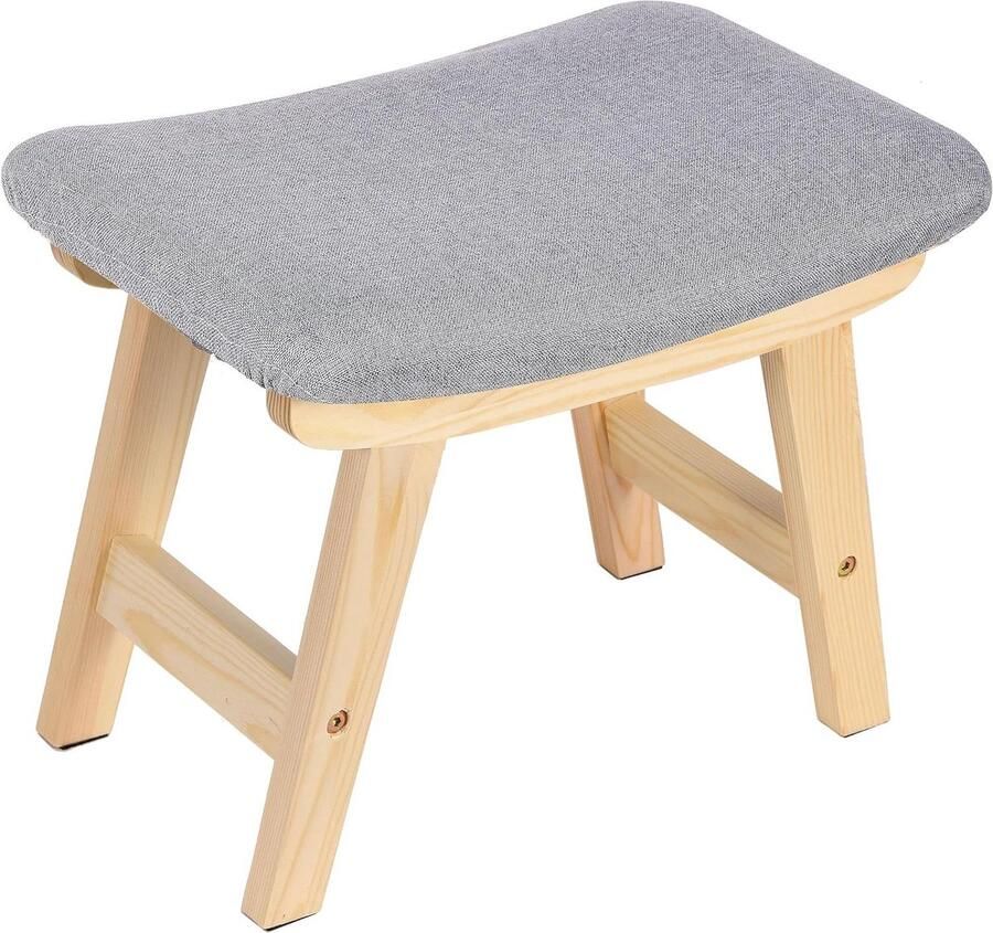 Houten Voetenbank Gevoerde Ottomaanse Voetenbank Geschikt voor de Woonkamer 1 stuk Grijs Massief Hout 38x24x29cm