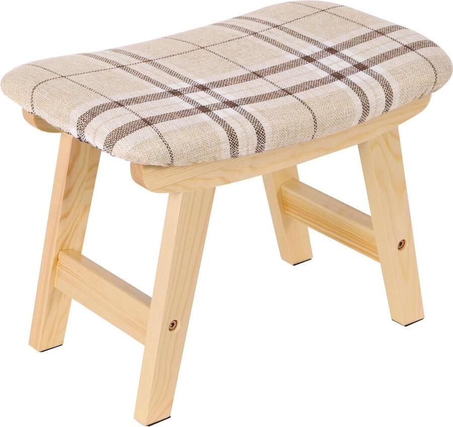 Houten Voetenbank Gevoerde Voetenbank met Massief Houten Frame 1 Gestreept 38x24x29cm