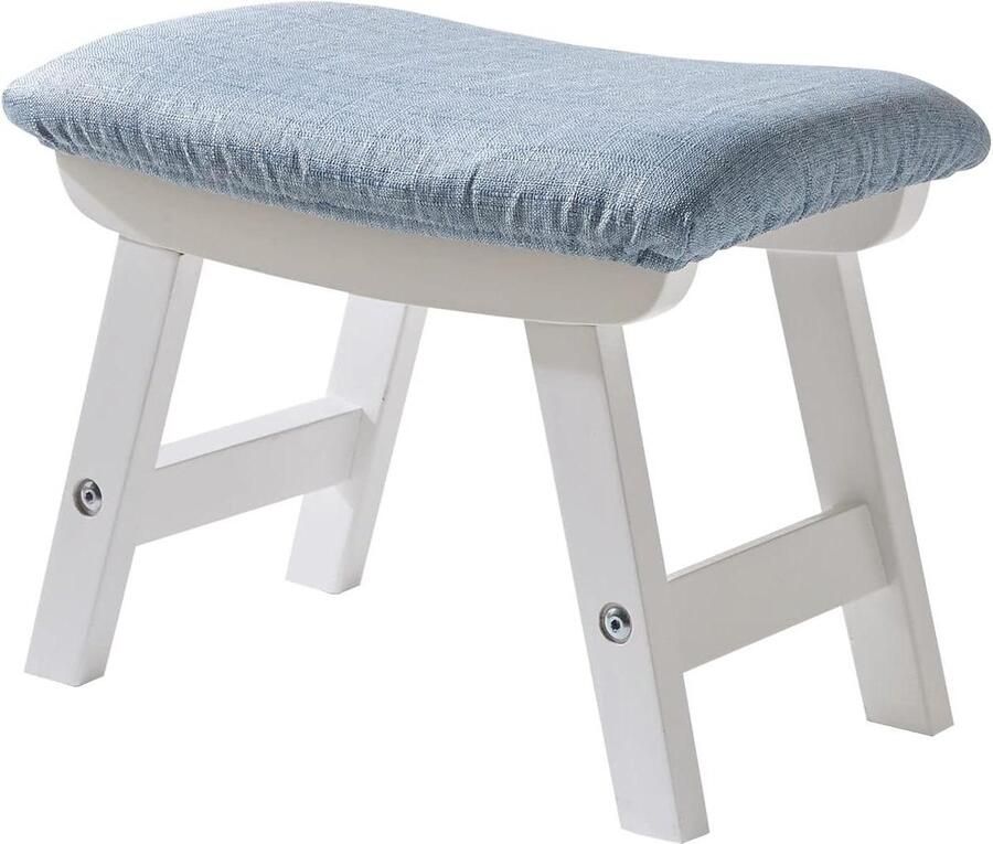 Houten voetenbank poef met gewatteerde stoelkruk afneembare hoes 4 beukenpoten slaapkamer woonkamer keuken witte poot blauw kussen YDEU-1357