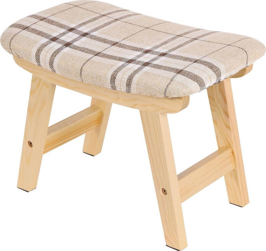 Houten Voetenbankje Klein Voetenbankje 38 x 24 x 29 cm Gestoffeerd Voetenbankje met Massief Houten Frame Verwijderbaar en Wasbaar Sofa Krukje voor Woonkamer Schoenenwissel Krukje Strepen