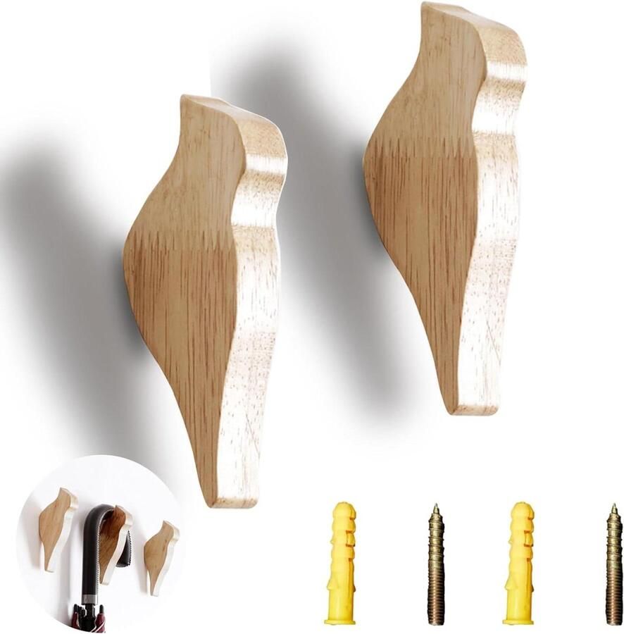 Houten Vogel Kapstok 2 stuks Kledinghaken voor aan de muur Geschikt voor kantoor woonkamer en slaapkamer Jassen en hoeden ophangen