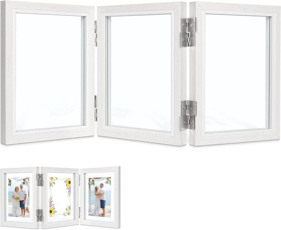 Titel: Driedubbele Houten Vouwbare 10x15cm Fotolijst Staand voor Wand Bureau Decoratie en Huwelijksgeschenken