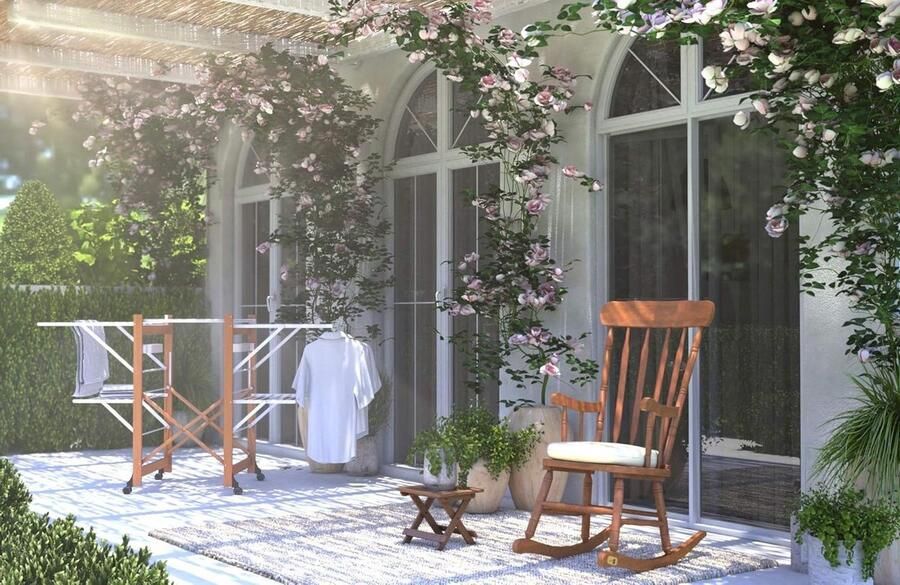 Houten vouwkruk met bloemenprint opstapje voor in huis Houten kruk