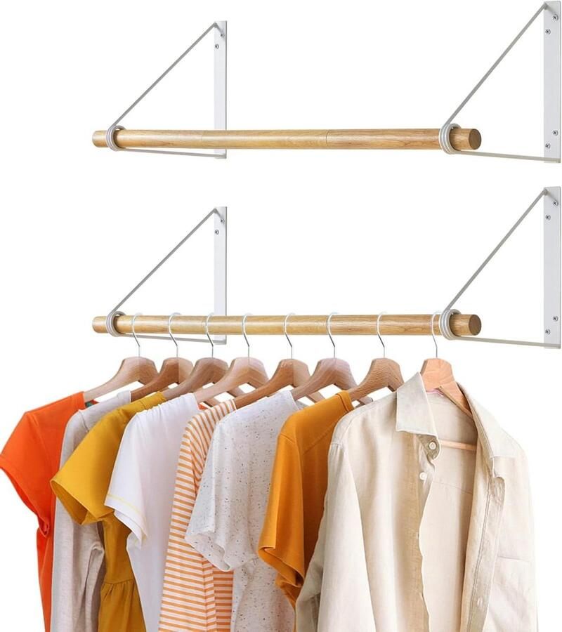 Houten Wandgarderobe Kapstok in Industriële Stijl Modern Gangmeubilair voor Ingang Muur Deur Badkamer en Slaapkamer (Wit TYJ005W-2)