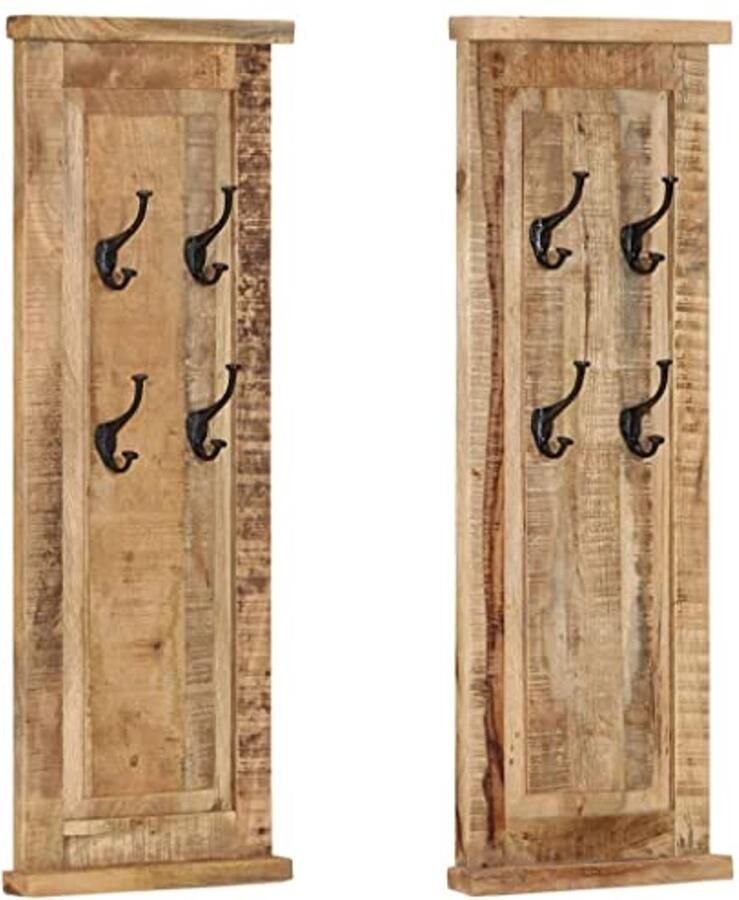 Houten Wandgarderobe met Haken 2 Stuks Antieke Stijl 38x100 cm