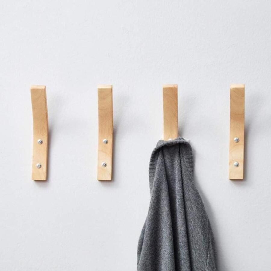 Houten wandgemonteerde haak decoratieve kapstok handdoekhangerrek sleutelophanghaken Set van 2