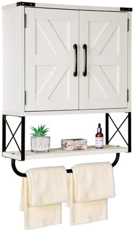 Houten Wandgemonteerde Opbergkast met Schuurdeuren en Verstelbare Plank voor Badkamer en Woonkamer