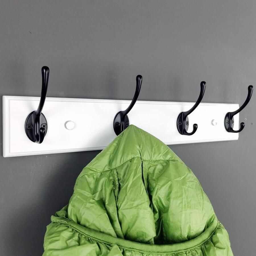 Houten wandkapstok 4 haken moderne garderobe voor entree 44 cm witte kleur