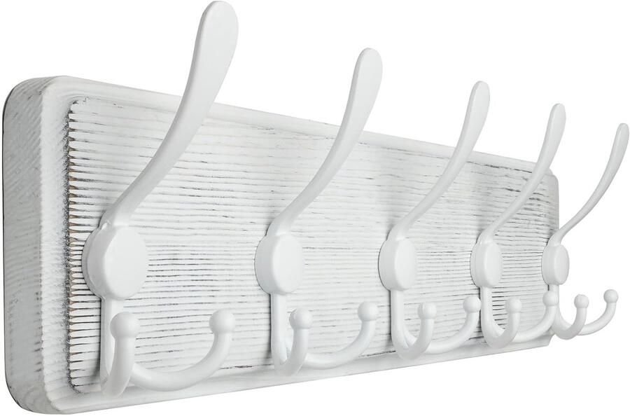 Houten Wandkapstok 5 Haken Rustiek Wit 40 6 cm