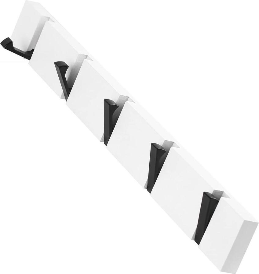 Houten Wandmontage Kapstok Hanger Opvouwbare Haken Wit 5 haken