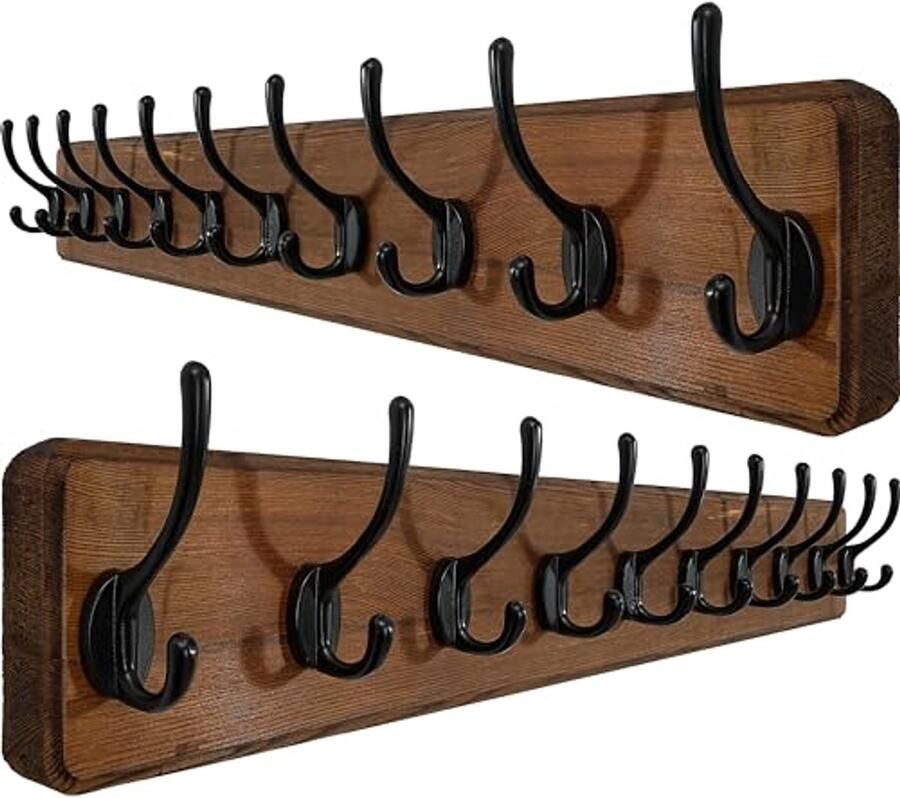 Houten Wandkapstok met 10 Haken – 98 cm Lange Kapstok voor Jassen in Bruin – Duurzaam Massief Hout