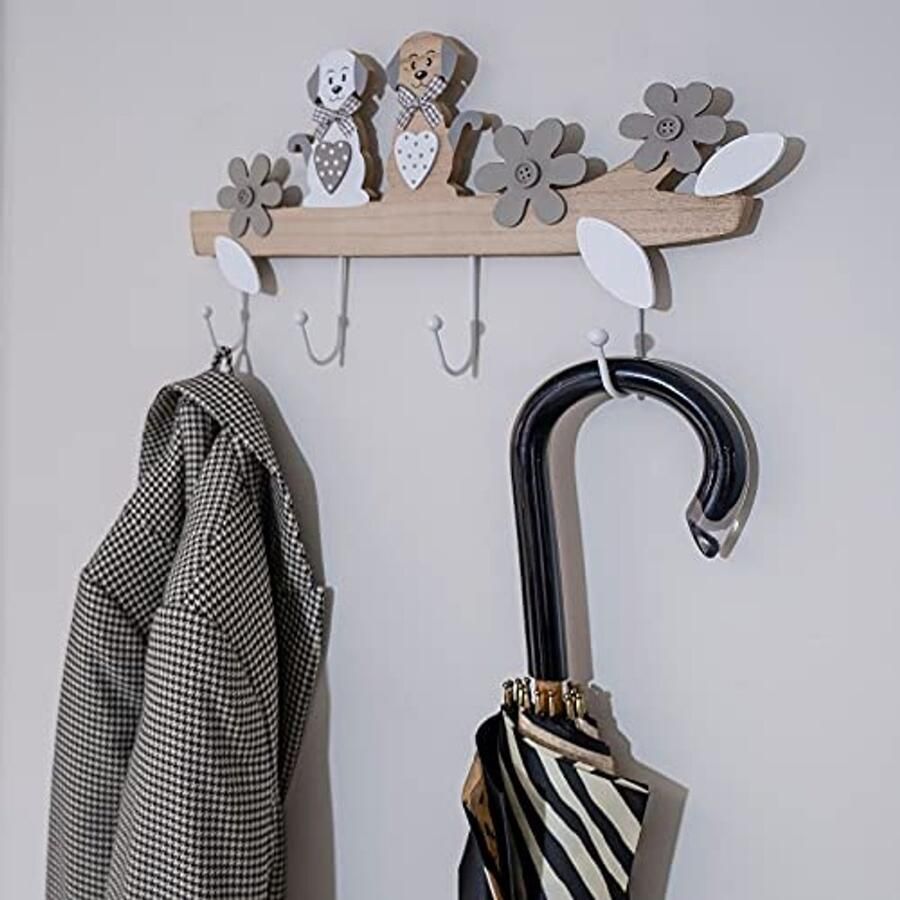 Houten Wandkapstok met 4 Haken Dieren Themed Kapstok voor Honden Liefhebbers