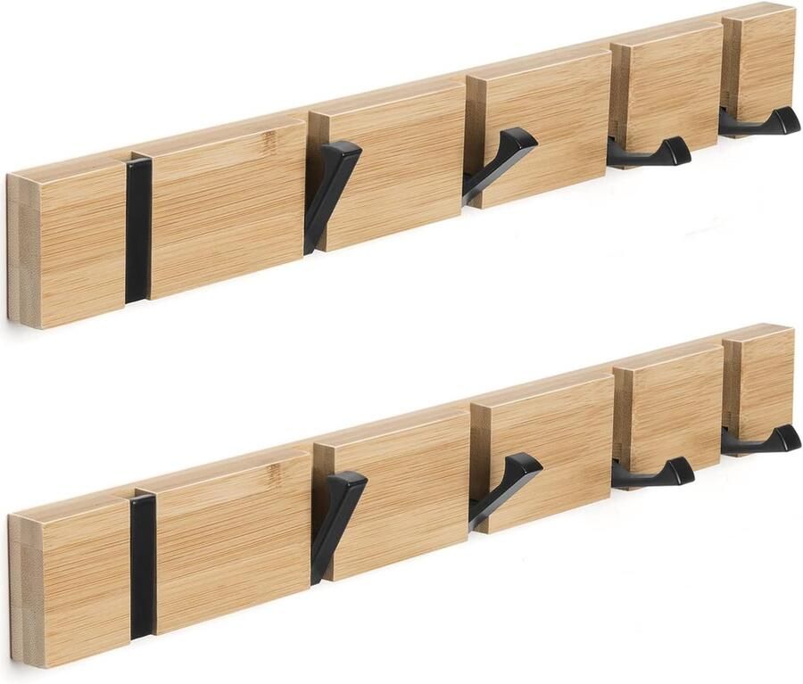 Houten wandkapstok met 5 haken 2 stuks Opvouwbaar