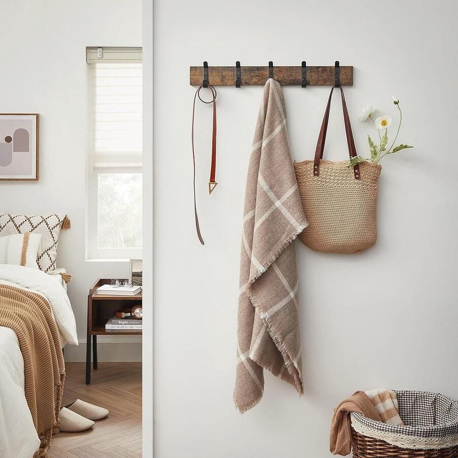 Houten Wandkapstok met 5 Haken Compacte Muur Kapstok in Industriële Stijl