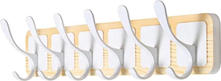 Houten Wandkapstok met 6 Haken in Scandi-Stijl Ruimtebesparende Wandkleerhanger voor Jassen en Hoeden