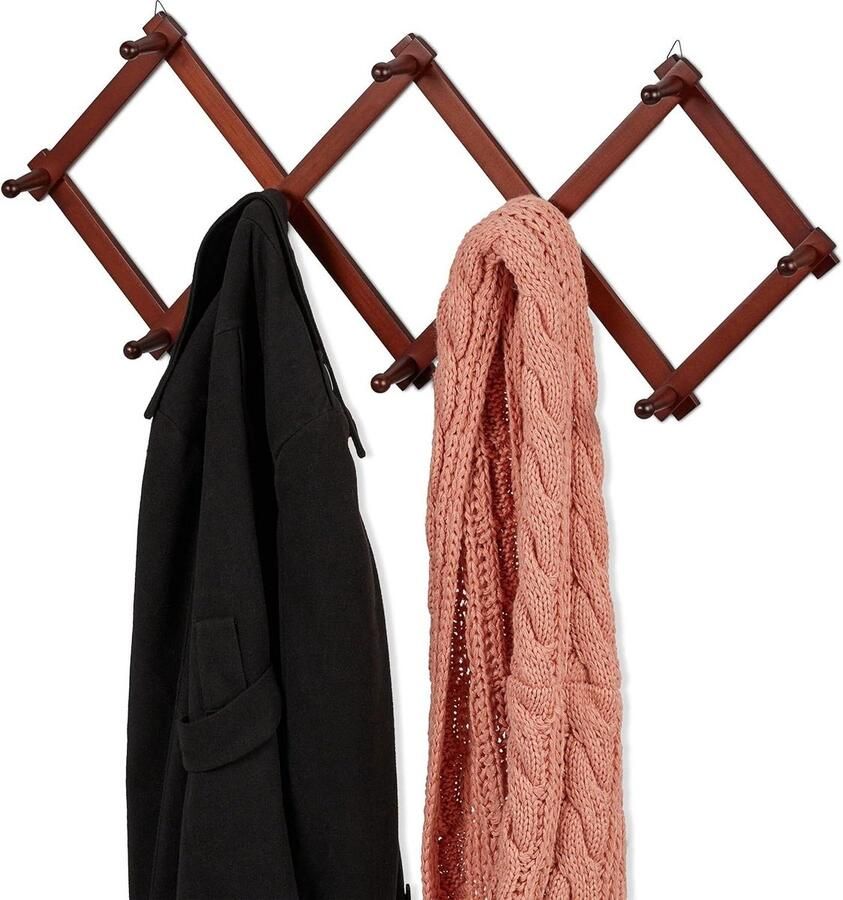 Houten wandkapstok uitschuifbare muurkapstok 10 haken voor jassen tassen sjaals opvouwbaar bruin kapstok hangend met plank