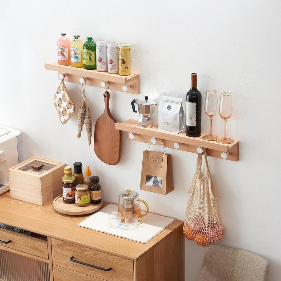 Houten Wandkapstok voor Jassen Sjaals en Handtassen Zwevend Hoedenrek voor Entree Woonkamer Slaapkamer en Kantoor (48 5 cm)