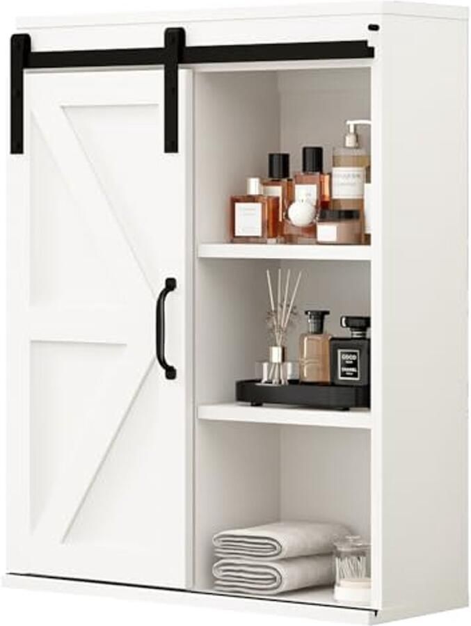 Houten Wandopslag Badkamerkast met Schuifdeur – Vintage Medicijnkast voor Keuken en Badkamer