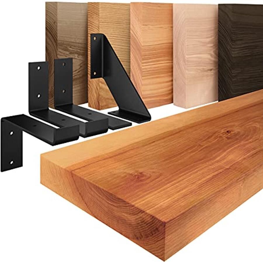 Houten Wandplank 40cm Donker Wit Rustiek Design