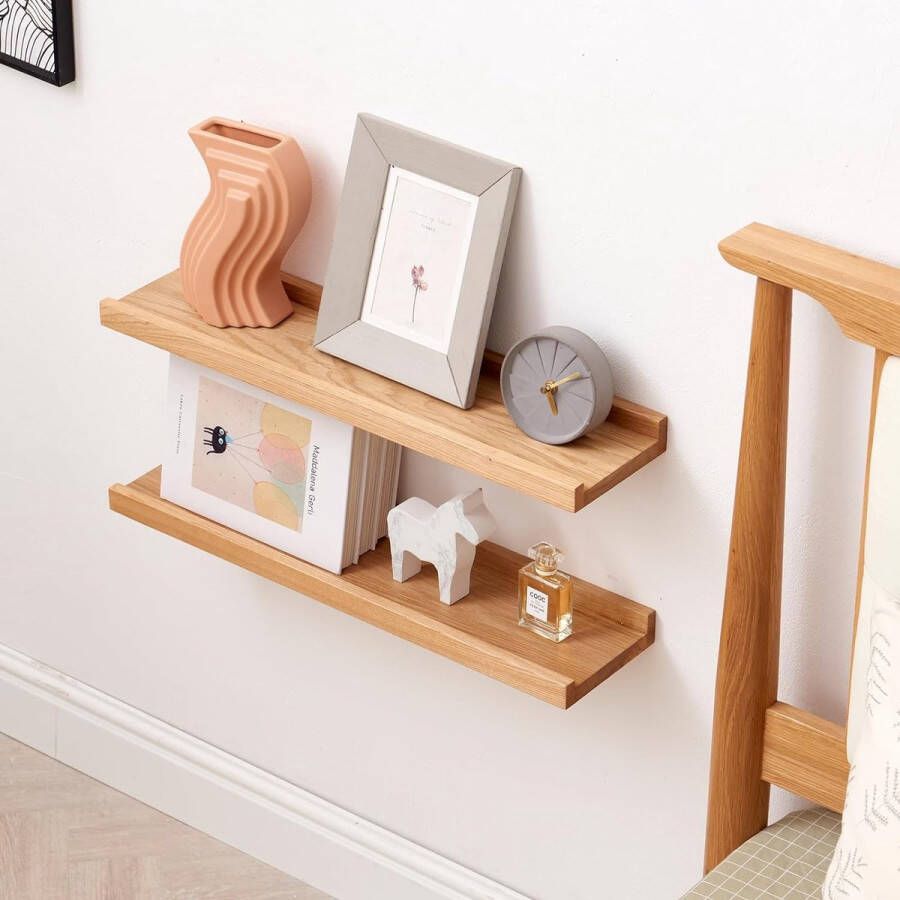 Houten Wandplank Hout Eiken Zwevende Plank Natuurlijk Houten Wandplanken Massief voor Thuis Woonkamer Kinderkamer Slaapkamer Badkamer Kantoor Fotolijst (Natuurlijk 30 cm)