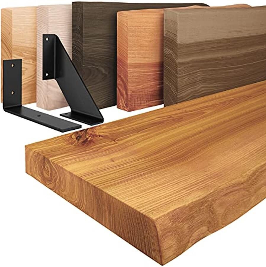 Houten Wandplank met Natuurlijke Rand 60cm Rustiek Zwart