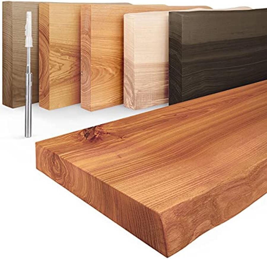 Houten Wandplank met Natuurlijke Rand Zwevende Plank 120cm Rustiek Design