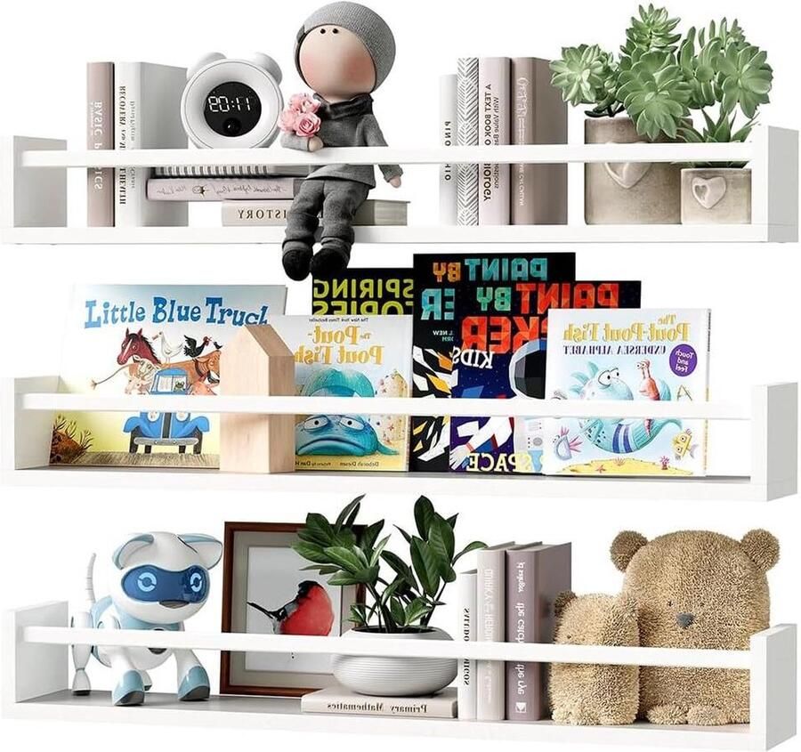 Houten wandplanken Multifunctioneel en ruimtebesparend Set van 3 Wit