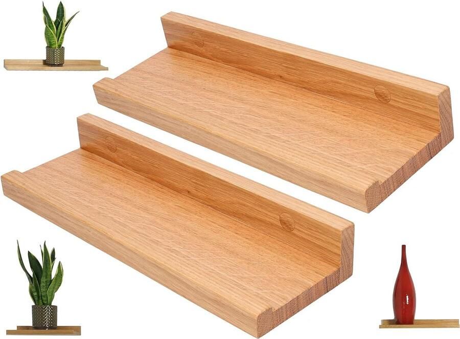 Houten Wandplanken Natuurlijk Eikenhout Rustieke Planken 10x30cm Set van 2 Boekenplank