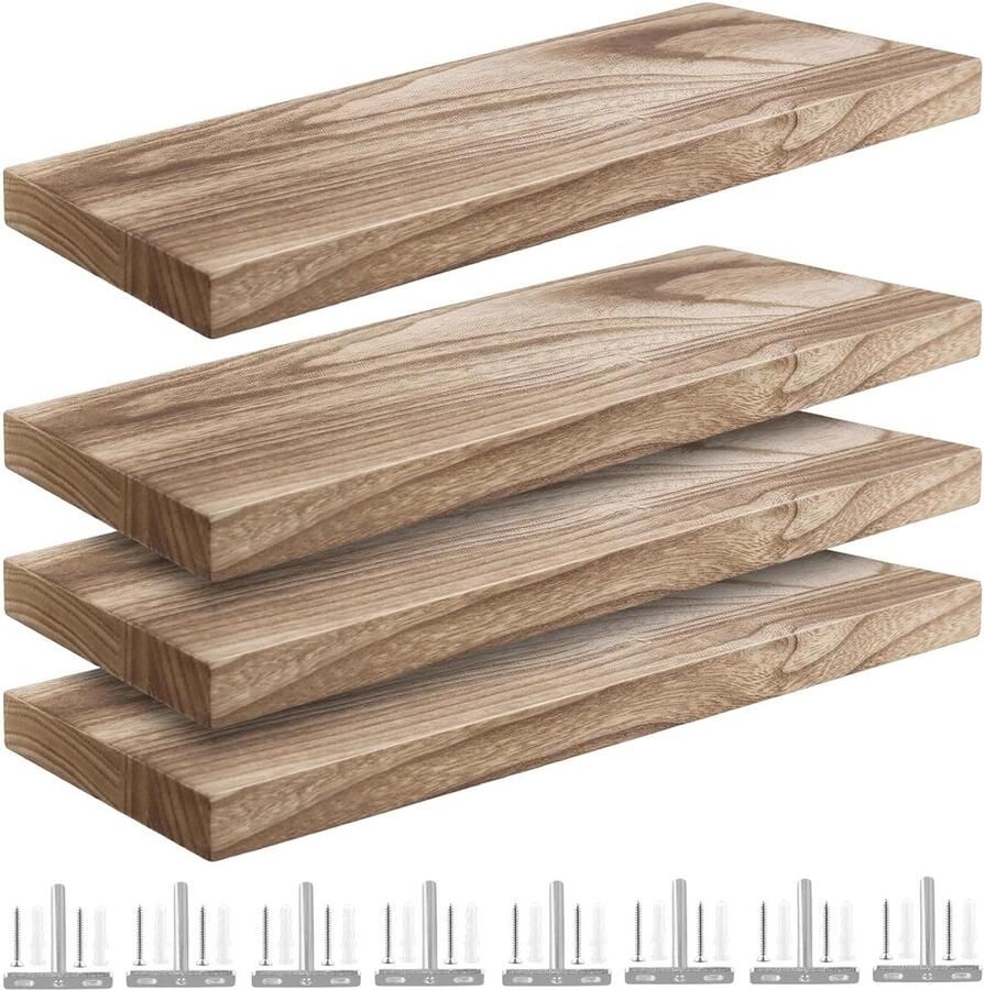 Houten wandplanken set van 4 ruimtebesparend 40 x 15 cm