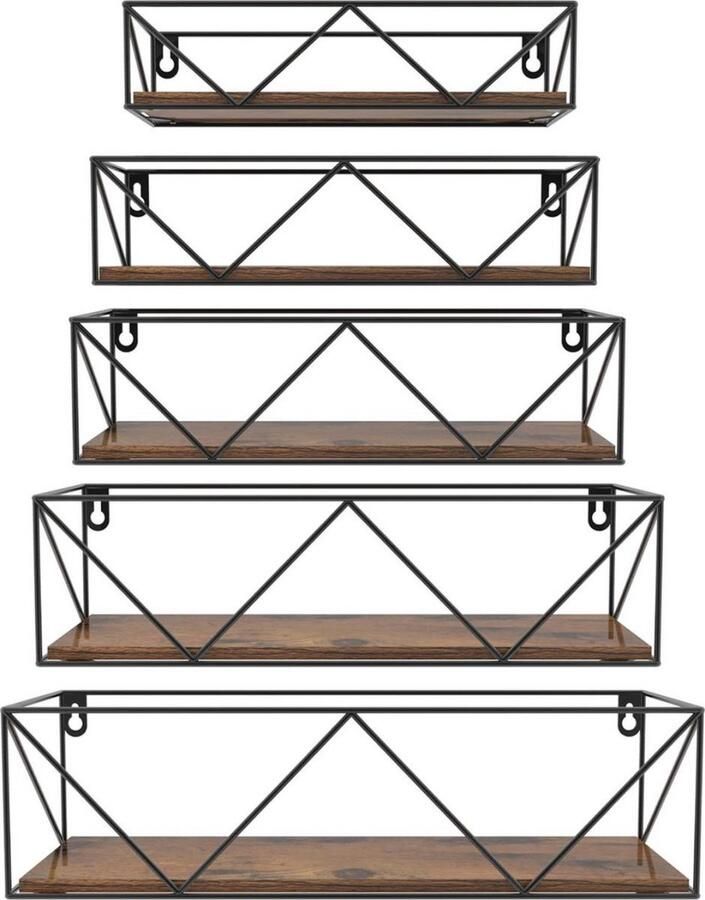 Houten wandplanken set van 5 zwevende rustieke planken voor elke kamer beige hout