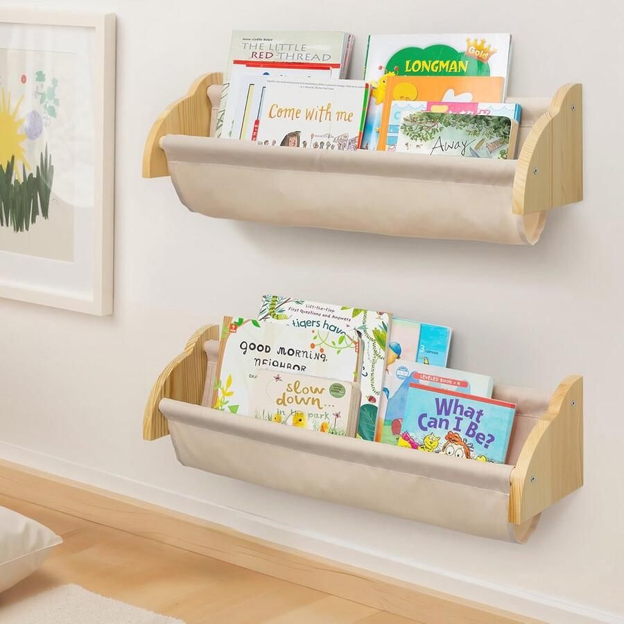 Houten Wandrek 60 cm voor Kinderen Boekenplank voor Kinderkamer Set van 2