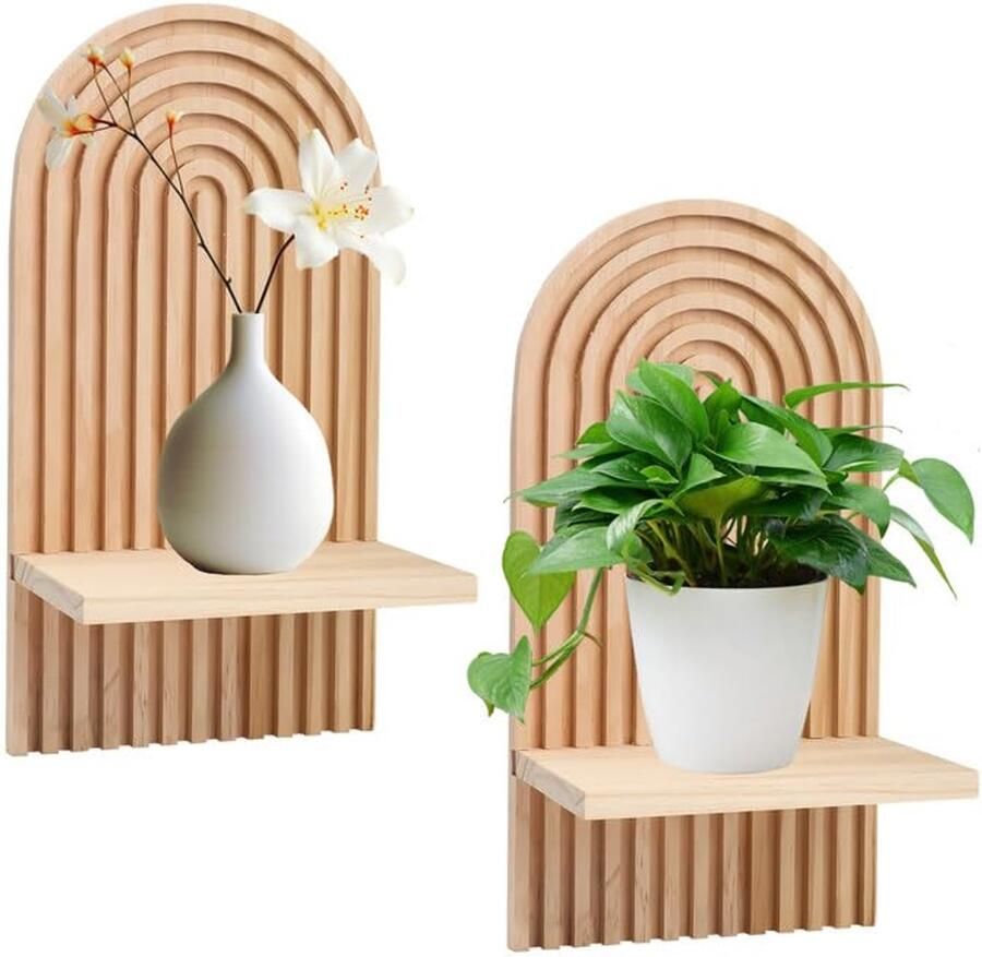 Ibenzoa Unieke Boho Houten Regenboog Wandplank voor Stijlvolle Interieurdecoratie in Elke Kamer