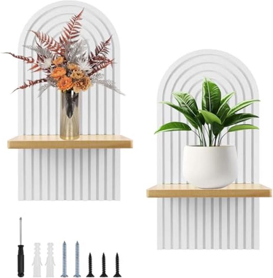 Houten Wandrek Boho-stijl met 2 Planken voor Opberg en Decoratie in Kinderkamer Woonkamer en Kantoor