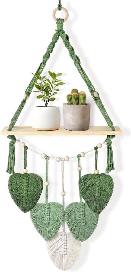 Allecto Premium Macramé Muur Opknoping Plank Boho Decor Plant Hanger Plank Houten Drijvend Opbergrek voor Fotolijsten Plant Display Slaapkamer Woonkamer Trendy Interieuraccessoires - Foto 2