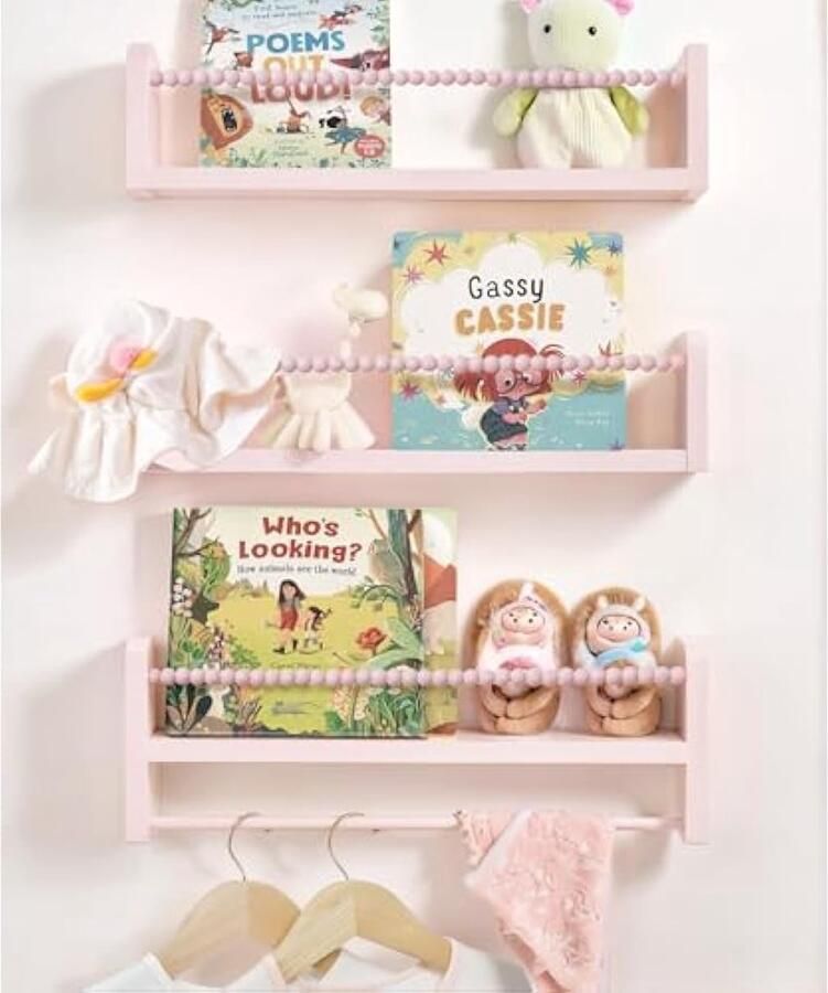 Houten wandrek voor kinderkamer boekenkast met wieltjes set van 3 modern design voor kinderkamer voor organizer – roze