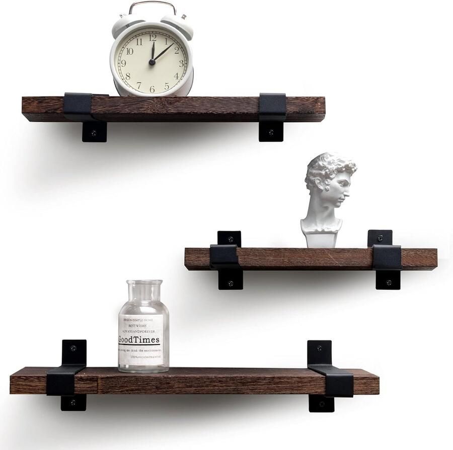 Houten wandrek voor organizer keuken kruidenrek wandrek met 4 haken voor sleutelplank opbergruimte badkamer boekenkast van hout voor slaapkamer wanddecoratie kantoor in huishouden. (met)