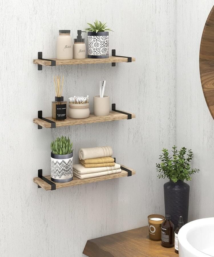 Houten wandrek zwevende planken met zwart metaal voor keuken rustieke zwevende planken vintage industrieel design wanddecor rekken voor woonkamer slaapkamer badkamer