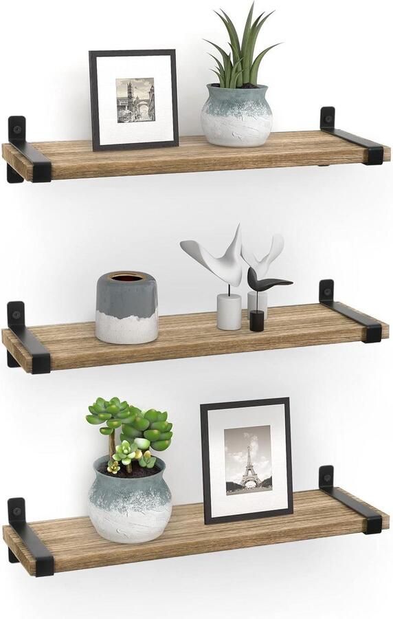 Houten wandrek zwevende planken vintage industrieel design