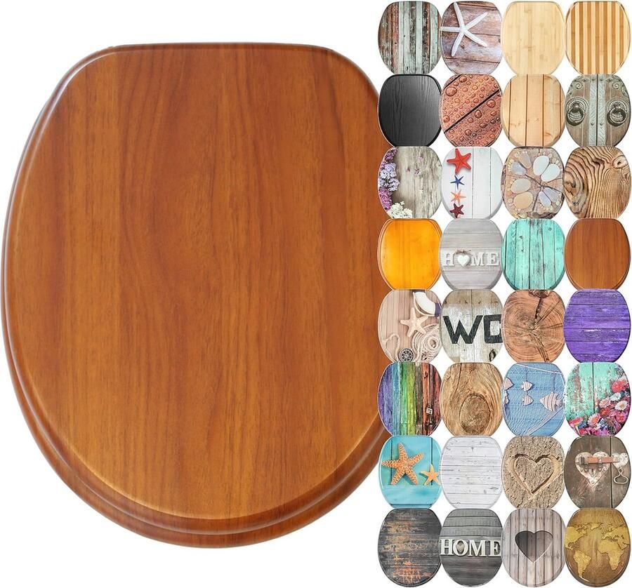 Houten WC-bril met Softclose Mechanisme – Stijlvolle Toiletdeksels in Motieven