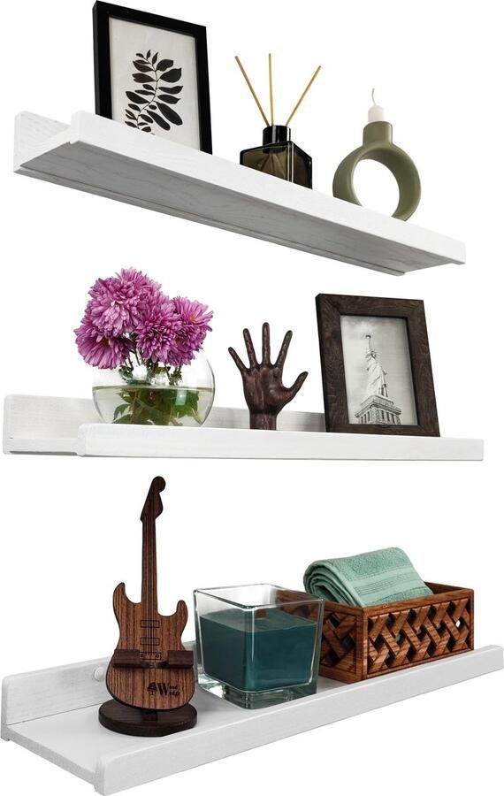 Houten wigvormige wandplank wit 60 cm set van 3 houten wandplanken hangende plank wandplank moderne zwevende plank smalle schilderijlijst voor badkamer woonkamer keuken slaapkamer