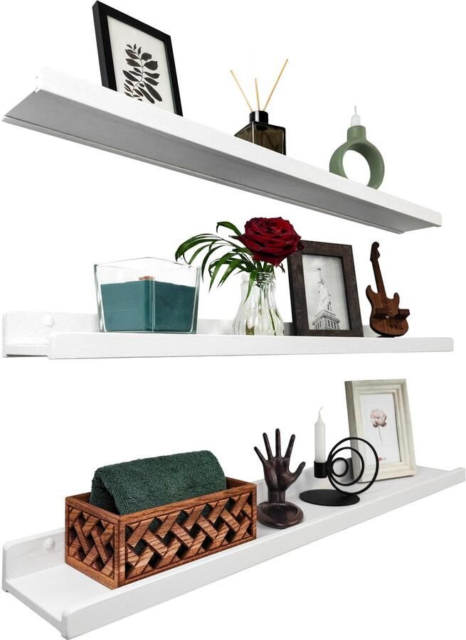 Houten wigvormige wandplank wit 90 cm set van 3 houten wandplanken hangende plank wandplank moderne zwevende plank smalle schilderijlijst voor badkamer woonkamer keuken slaapkamer