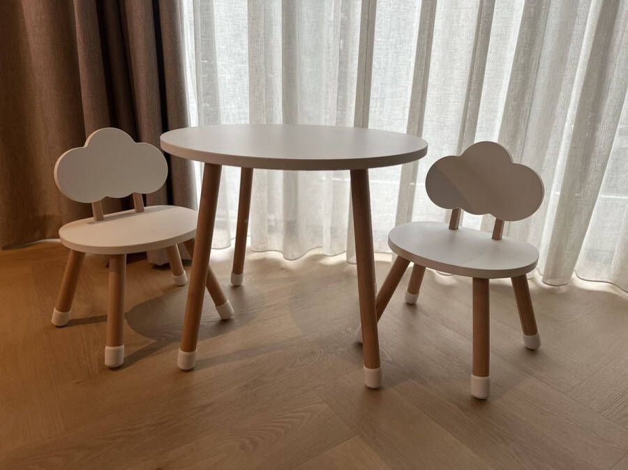 Houten wolken stoeltjes met tafel Wit- Hout- Kindertafel Kinderstoeltjes Cloud chair