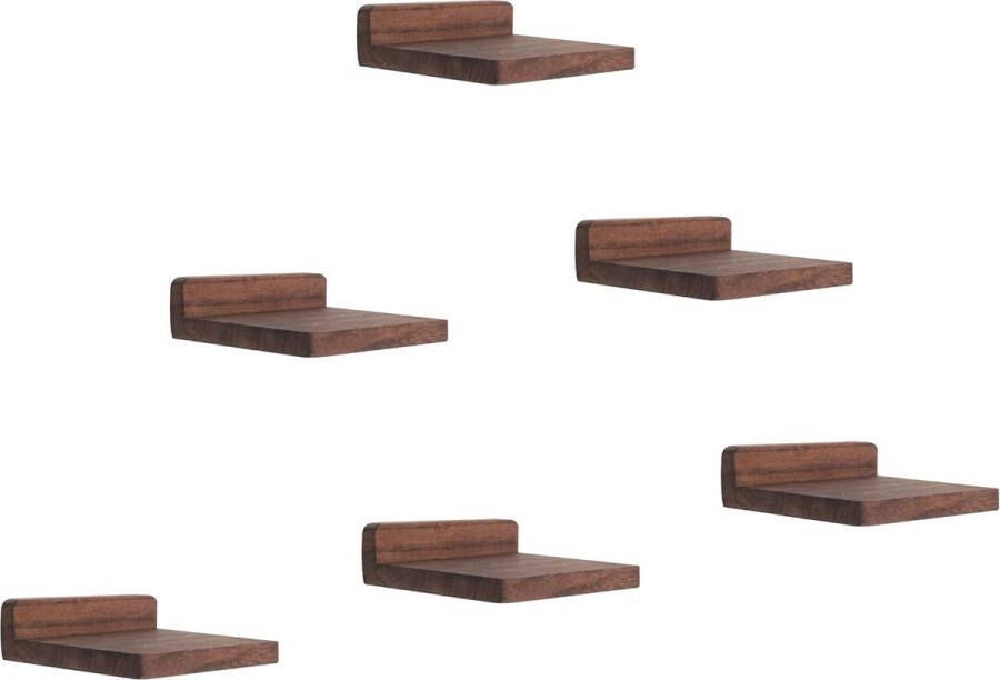 Houten zwevende planken Compacte stijl Mini-wandplank voor kleine voorwerpen Decoratieve wandplank Decoratie voor slaapkamer 5 x 4 x 1 5 (walnoot 6 stuks)