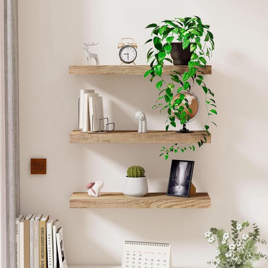 Houten Zwevende Planken Decoratieve Wandplanken Set van 3 Rustiek Ontwerp 40 cm